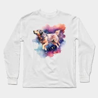 Galaxy Dog Watercolor Art Long Sleeve T-Shirt